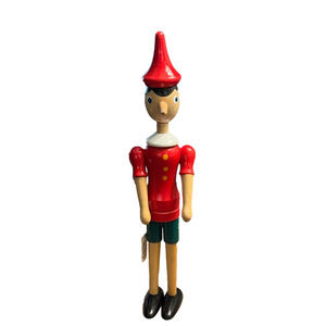 Wooden Pinocchio Figurine in Red and Green